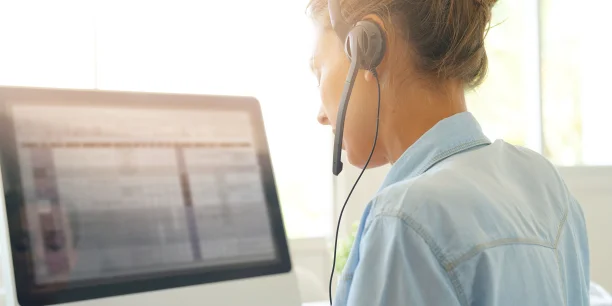 Customer service representative on a headset